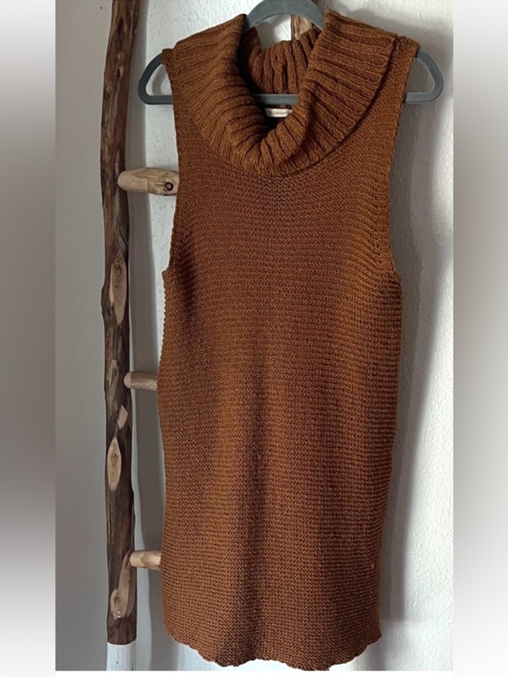 Soft Surroundings Sleeveless Camel Brown Knit Cowl Turtleneck Sweater  Medium